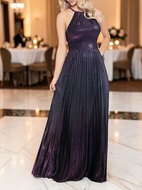 🌻NEW w/tag Betsy & Adam Metallic Halter Neck Pleated Gown Size 14P